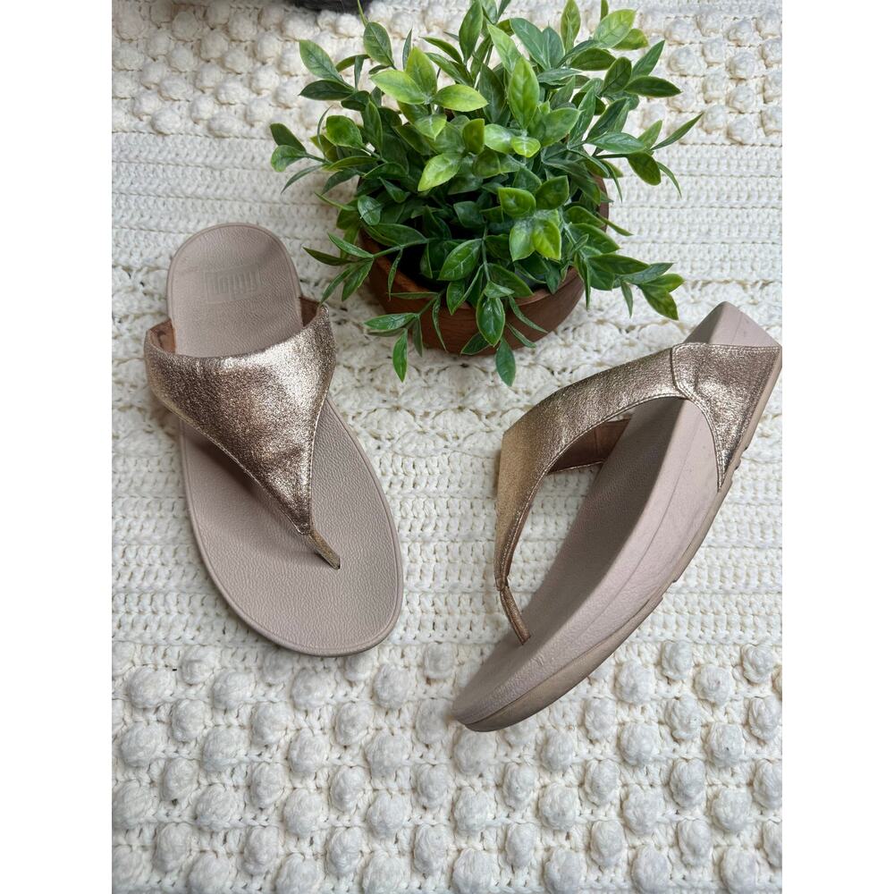 FITFLOP Women's 9 LULU Leather Toe Post Sandal Shoes Pink Rose Gold Glitter - Picture 2 of 12